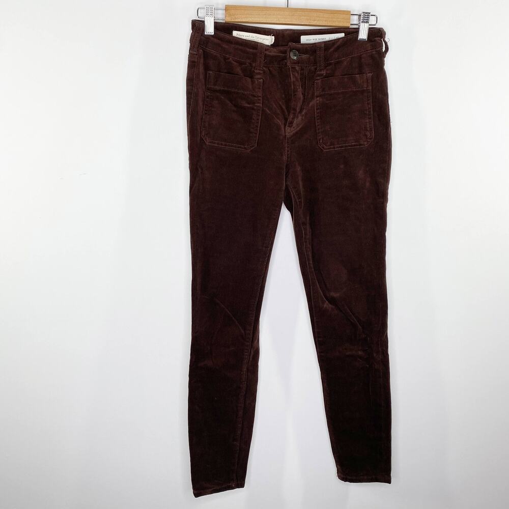 Anthropologie Pilcro Womens Brown Velvet Skinny Pants Size 26 Fall‎ High Rise